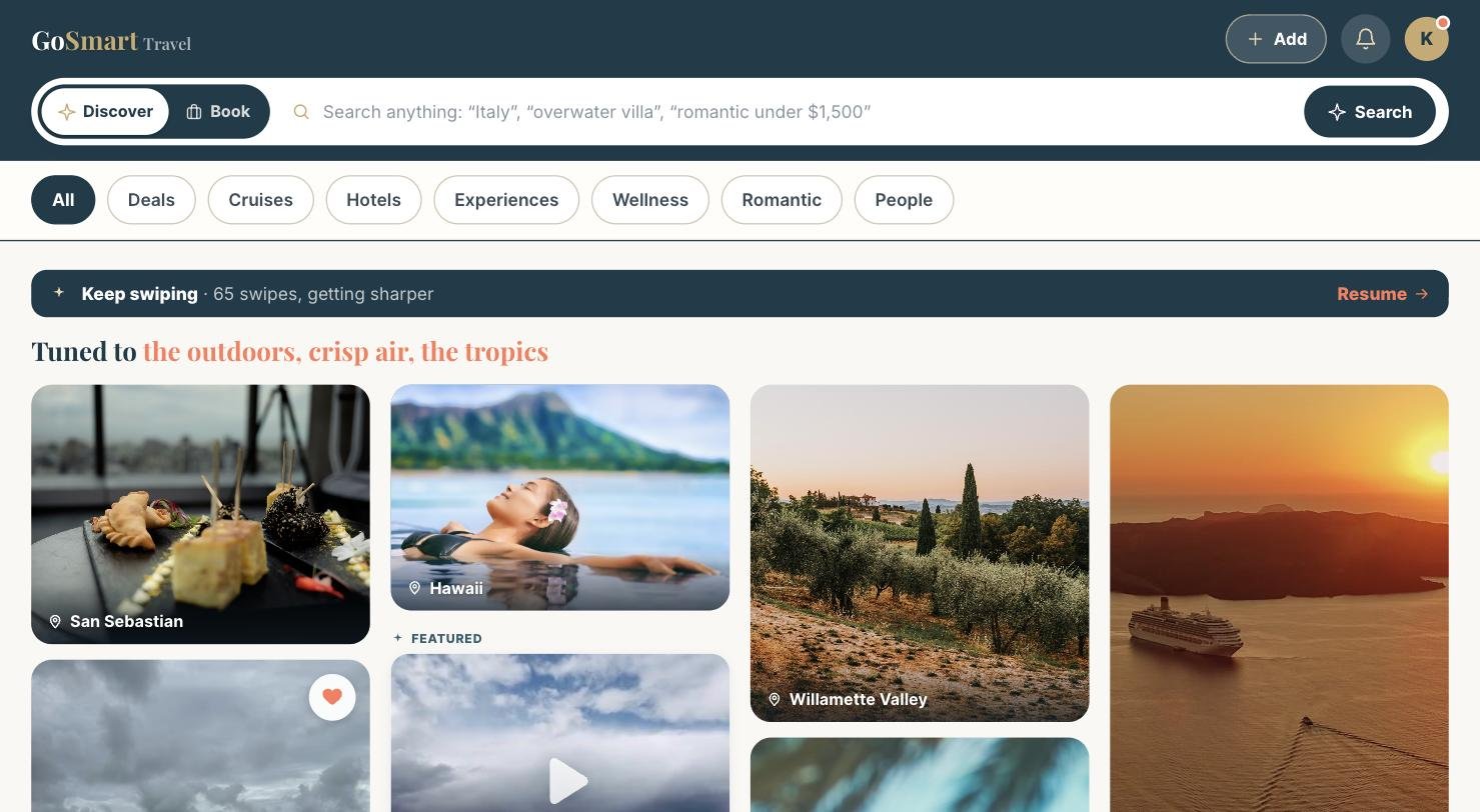 GoSmart Discover feed tuned to a traveler’s vibe
