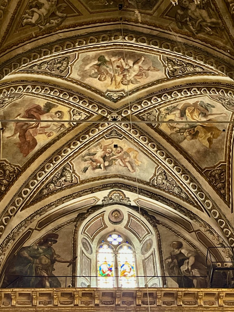 Frescoed vaulted ceiling of a church in Perugia, Italy