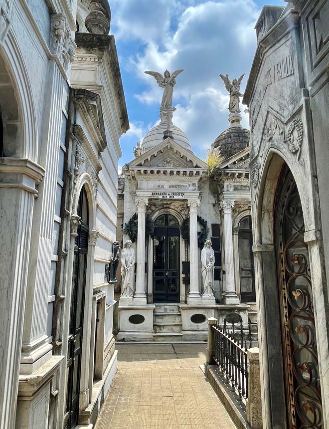 Marble mausoleums and angel statues at Recoleta Cemetery, Buenos Aires